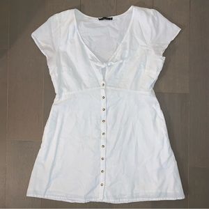 Abercrombie & Fitch White Short Sleeve Cotton Front Knot Button Down Dress